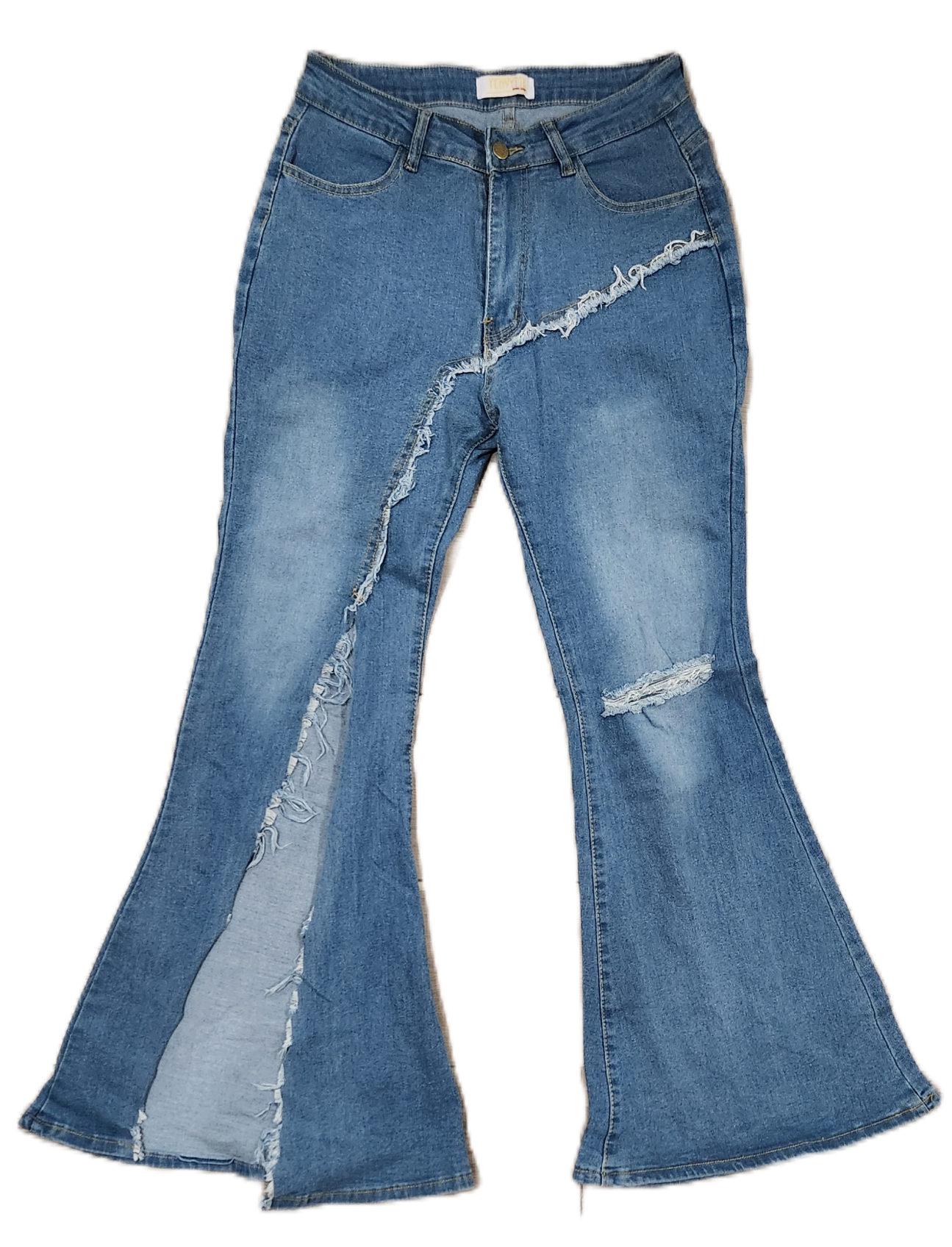 Brick House Jeans | YEnvyMe Flared Leg Ripped Jeans | Side Slit Stretch Denim Bell Bottom Jeans