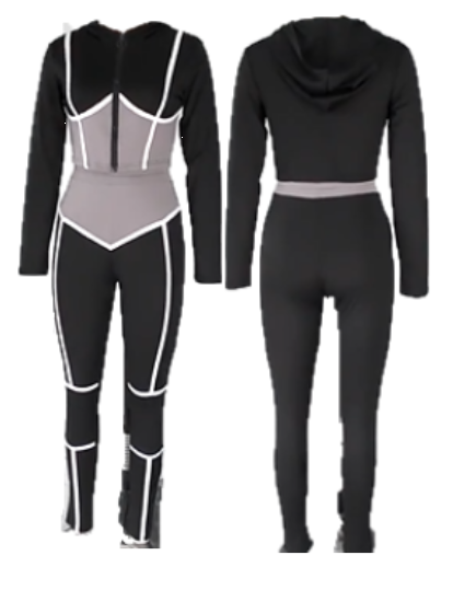 2 Piece Tracksuit with Hooded Crop Zipper Jacket | Joggers with Striped Legs | YEnvyMe Hooded Tracksuit