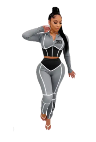 2 Piece Tracksuit with Hooded Crop Zipper Jacket | Joggers with Striped Legs | YEnvyMe Hooded Tracksuit