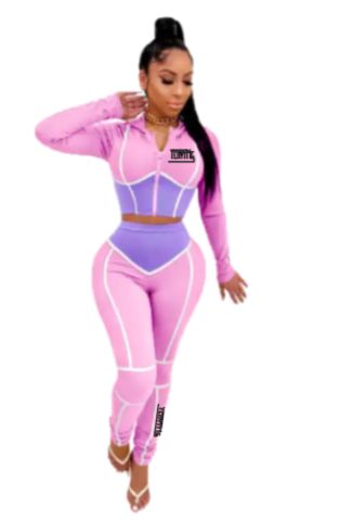 2 Piece Tracksuit with Hooded Crop Zipper Jacket | Joggers with Striped Legs | YEnvyMe Hooded Tracksuit