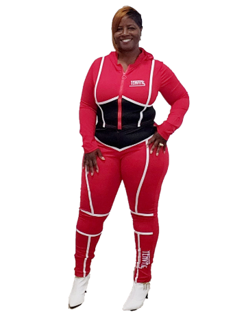 2 Piece Tracksuit with Hooded Crop Zipper Jacket | Joggers with Striped Legs | YEnvyMe Hooded Tracksuit